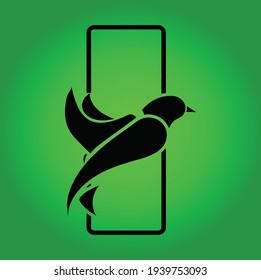 Flying bird logo with mobile icon