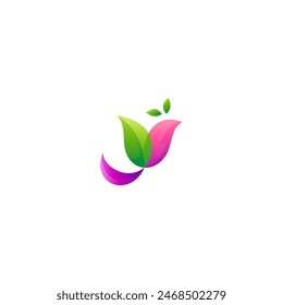 flying bird logo with natural leaf wings combination in colorful gradient design style