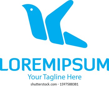 Flying bird logo template in blue color 