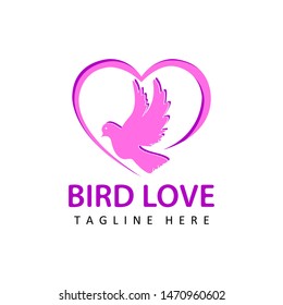 flying bird in love, dove logo template design vector in isolated background