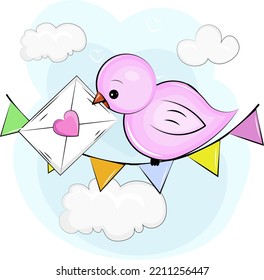 flying bird with a message with a heart