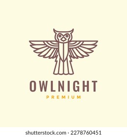 flying bird nocturnal freedom horned owl geometric line art  logo design vector
