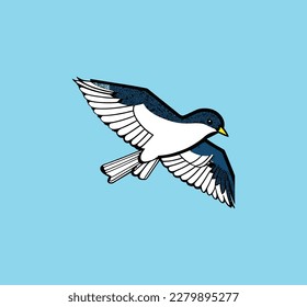 A flying bird on the sky vector art work. This is editable.