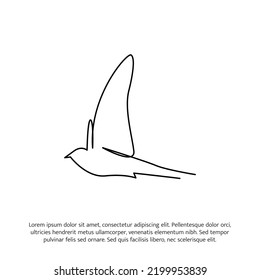 Flying bird one continuous line drawing. Cute decoration hand drawn elements. Vector illustration of minimalist style on a white background.