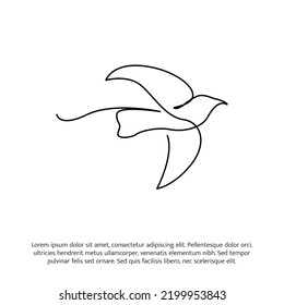 Flying bird one continuous line drawing. Cute decoration hand drawn elements. Vector illustration of minimalist style on a white background.