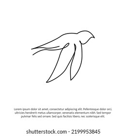 Flying bird one continuous line drawing. Cute decoration hand drawn elements. Vector illustration of minimalist style on a white background.