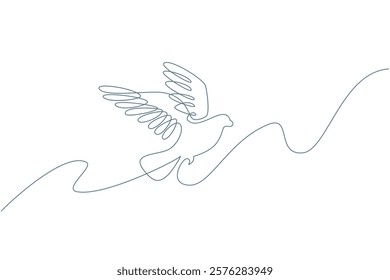 Flying Bird One Continuous Line Drawing Sign Emblem. Vector illustration of Dove Symbol Peace and Freedom Concept