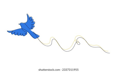 Dibujo de una línea de pájaro volador. Dibujo lineal continuo de silueta de pájaro, pequeño tatuaje fino. Ilustración del vector