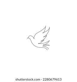 Flying bird one line logo drawing. Vector linear illustration. Spring card or poster.