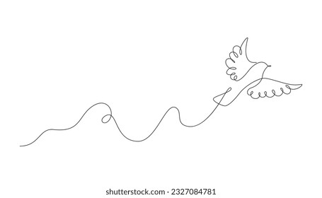 Flying bird one single line drawing. Continuous linear doodle art of flying animal silhouette. Vector isolated illustration