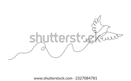 Flying bird one single line drawing. Continuous linear doodle art of flying animal silhouette. Vector isolated illustration