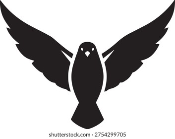 Flying bird with open wings silhouette vector icon for freedom and nature concept
