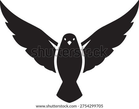 Flying bird with open wings silhouette vector icon for freedom and nature concept