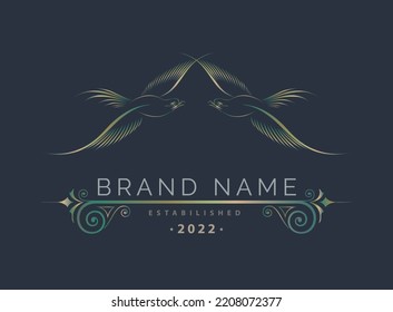 flying bird outline luxury monogram logo template design for brand or company and other