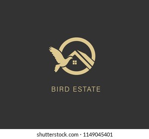 Flying bird over the house Branding Identity Corporate vector logo design template Isolated on a white background