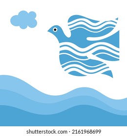Flying bird over sea, vector illustration