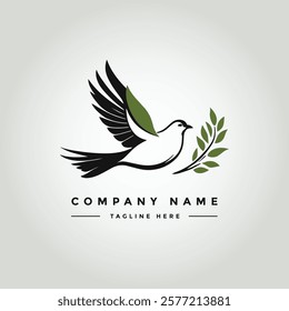 Flying Bird Peace Dove Logo Design Olive Branch and Flying Bird Symbol