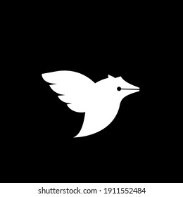 FLYING BIRD PEN LOGO VECTOR ICON DESIGN ILLUSTRATION	