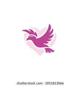 Flying Bird Pigeon Dove Wing Spread and Heart Love Peace Symbol Icon Logo Design