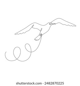 Ave voladora, gaviota dibuja como una sola línea continua en el minimalismo. Contorno de Vector editable