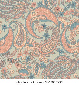Flying Bird seamless vector pattern. damask paisley floral background