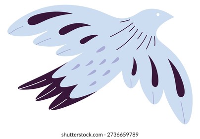 Flying bird shape with decorative ornament on wings and feathers