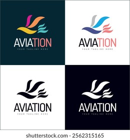 flying bird shapes modern logo set template design