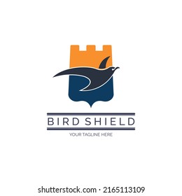 Flying Bird shield fortress logo template design for brand or company and other