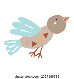 Flying bird, side view. Cut out childish design element. Vector illustration