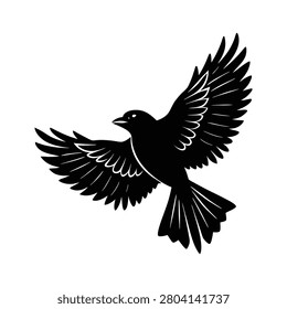 Flying bird silhouette isolated on a white background, representing freedom and, avian wildlife concepts