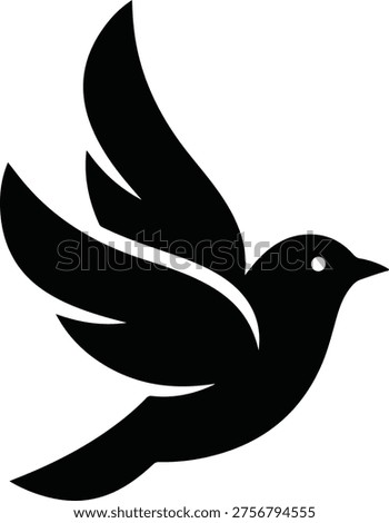 Flying Bird Silhouette Isolated on White Background - Freedom and Nature Concept