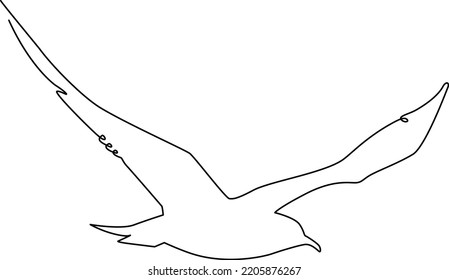 Flying bird Silhouette line. Continuous line drawing. Vector illustration.