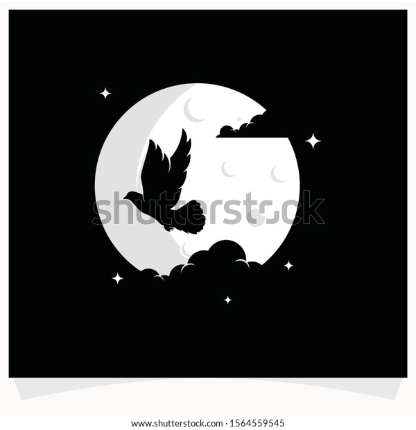 Flying Bird Silhouette with Moon Background Logo\
Design Template