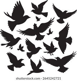 Flying Bird Silhouette Set – multiple birds in flight with varied wing positions