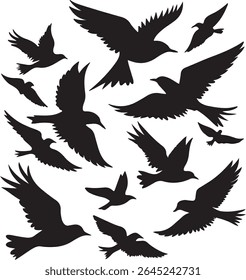 Flying Bird Silhouette Set – multiple birds in flight with varied wing positions