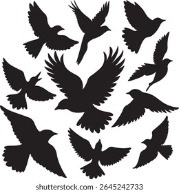 Flying Bird Silhouette Set – multiple birds in flight with varied wing positions