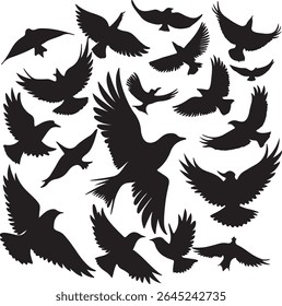 Flying Bird Silhouette Set – multiple birds in flight with varied wing positions