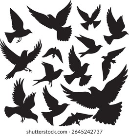 Flying Bird Silhouette Set – multiple birds in flight with varied wing positions