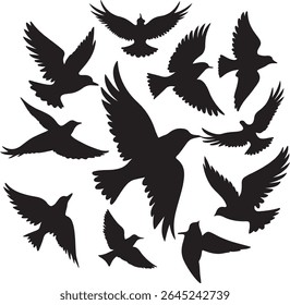 Flying Bird Silhouette Set – multiple birds in flight with varied wing positions