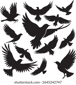 Flying Bird Silhouette Set – multiple birds in flight with varied wing positions