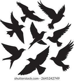 Flying Bird Silhouette Set – multiple birds in flight with varied wing positions