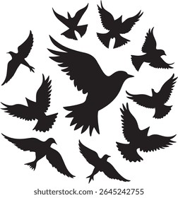 Flying Bird Silhouette Set – multiple birds in flight with varied wing positions