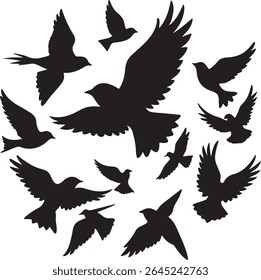 Flying Bird Silhouette Set – multiple birds in flight with varied wing positions