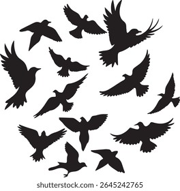 Flying Bird Silhouette Set – multiple birds in flight with varied wing positions