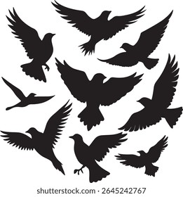 Flying Bird Silhouette Set – multiple birds in flight with varied wing positions