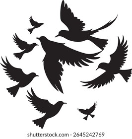 Flying Bird Silhouette Set – multiple birds in flight with varied wing positions