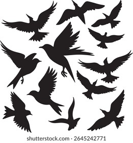 Flying Bird Silhouette Set – multiple birds in flight with varied wing positions