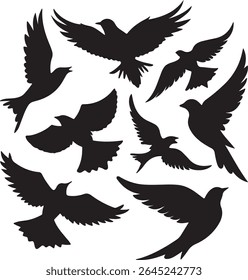 Flying Bird Silhouette Set – multiple birds in flight with varied wing positions