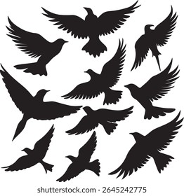 Flying Bird Silhouette Set – multiple birds in flight with varied wing positions