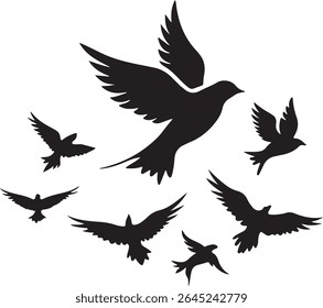 Flying Bird Silhouette Set – multiple birds in flight with varied wing positions